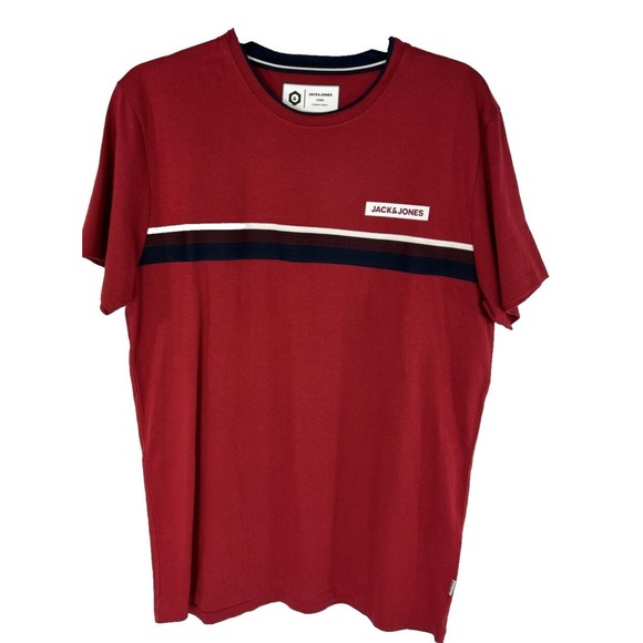 JACK & JONES Mens UK XLarge Core Logo T-Shirt Top Red Blue‎ Stripes NWT - Picture 1 of 11